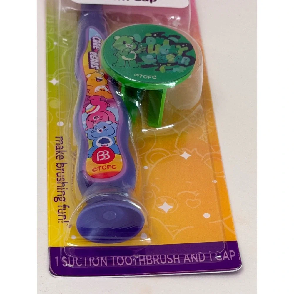 Brush Buddies Care Bears Toothbrush Kids Suction with Cap Soft Bristles Purple
